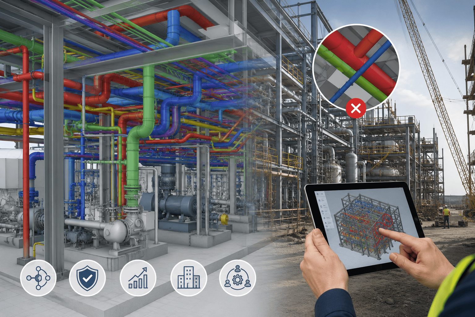 Engineers reviewing oil and gas plant design in Saudi Arabia